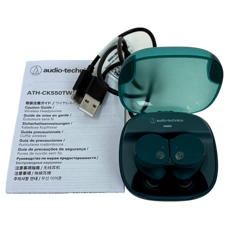 audio-technica 完全ワイヤレスイヤホン SOLID BASS ATH-CKS50TW2 グリーン マイク搭載 防塵・防水設計 自動オン、オフ機能搭載2024年 オーディオテクニカ 【103076433006】