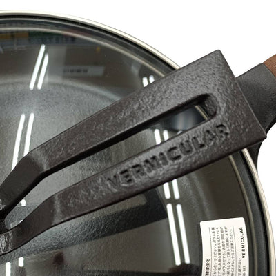 未使用品 バーミキュラ 28cm フライパン ガラスリッドセット ウォールナットIH対応 箱 レシピ付き VERMICULAR 【105071172002】