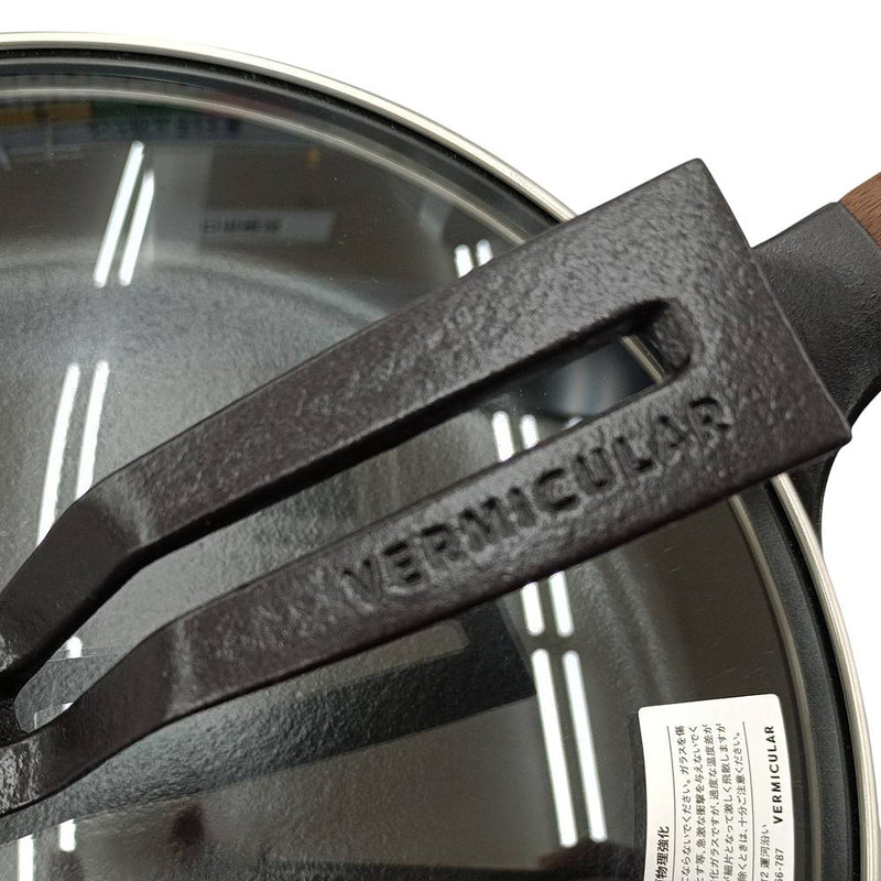 未使用品 バーミキュラ 28cm フライパン ガラスリッドセット ウォールナットIH対応 箱 レシピ付き VERMICULAR 【105071172002】