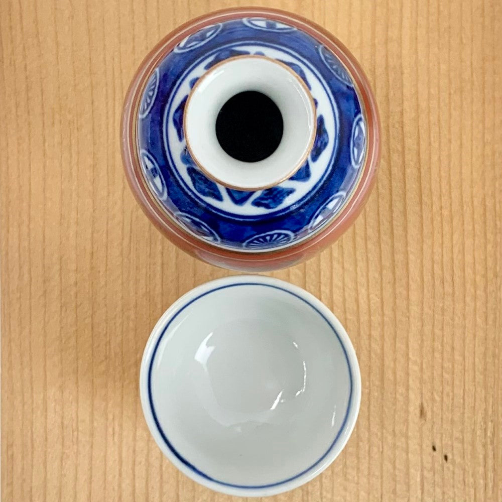 九谷焼 永楽作 酒器揃 朱色金彩 徳利×2 お猪口×5客 【106041084005