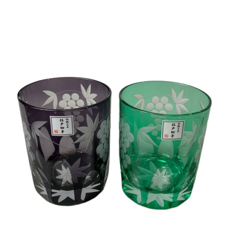 日本クラフト 江戸切子 オールドペアグラス G21-106 ぶどう 紫×緑 グラス 2個セット 箱入り 食器  【106053815005】