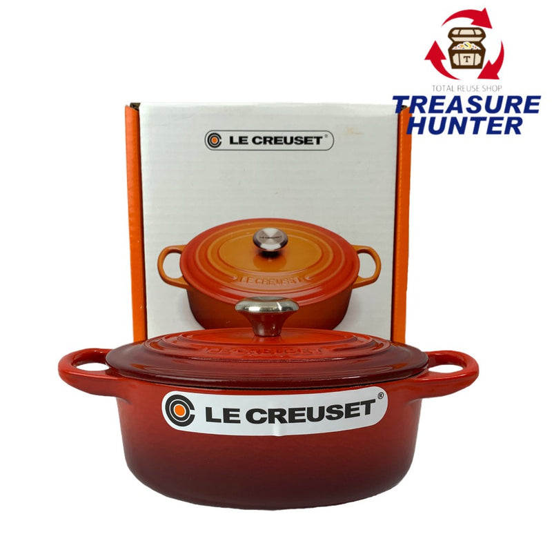 LE CREUSET(ルクルーゼ) 両手鍋 シグニチャー ココット・オーバル 17cm チェリーレッド(シルバーツマミ) 箱あり 【106059862005】