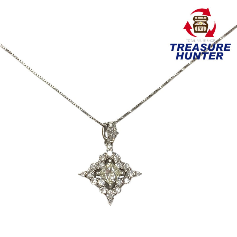 Pt850/Pt900 プリンセスカットダイヤネックレス ダイヤ0.407ct メレダイヤ総0.46ct 総重量約3.9g アクセサリー 【115051846003】