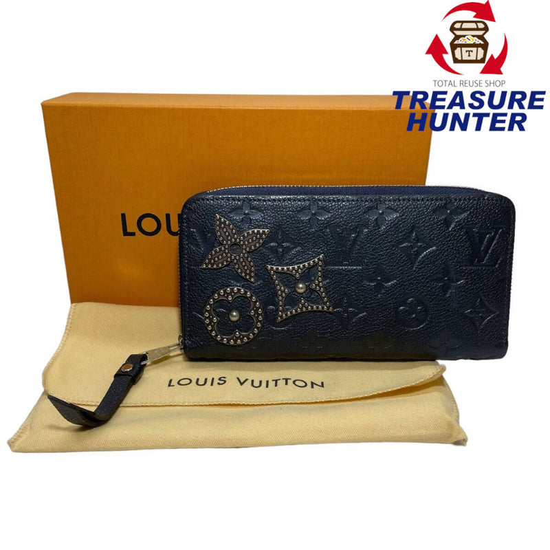 ルイヴィトン モノグラムアンプラント ジッピーウォレット メタルフラワー スタッズ ブルー ラウンドファスナー長財布 LOUIS VUITTON 【240001016380】