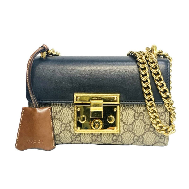 GUCCI グッチ GGストリームパドロック チェーンショルダーバッグ 409487 ブラック ベージュ 【240005005930】