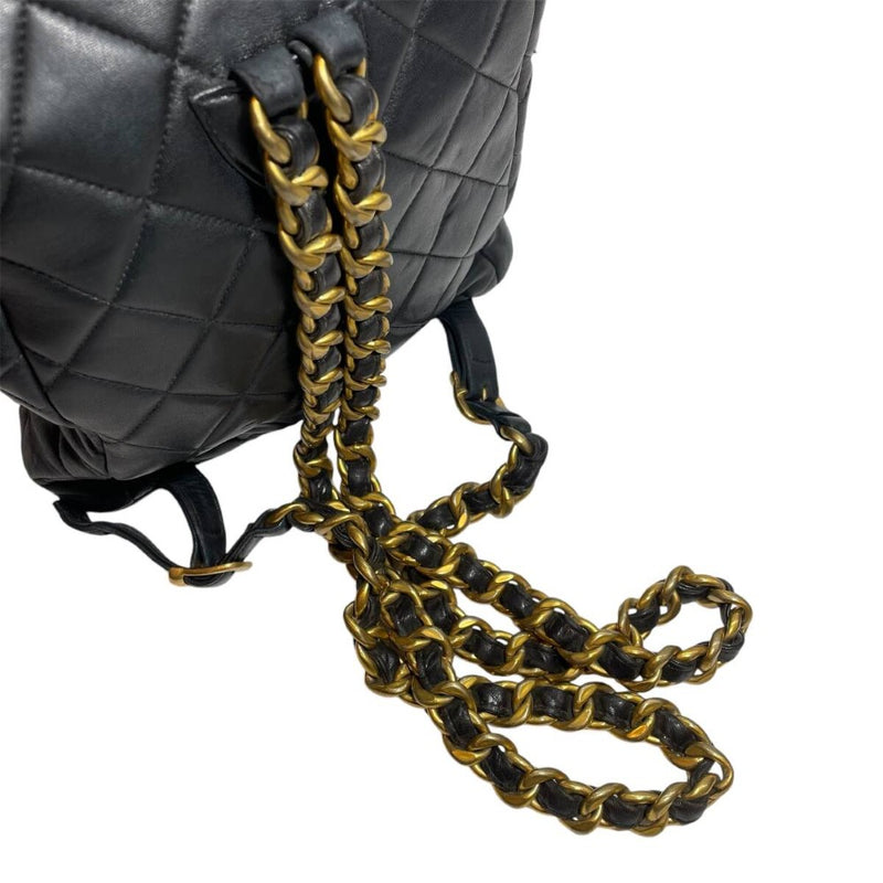 シャネル マトラッセ リュックサック バックパック ラムスキン ブラック ゴールド金具 ヴィンテージ ターンロック金具 チェーン CHANEL 【240001001674】