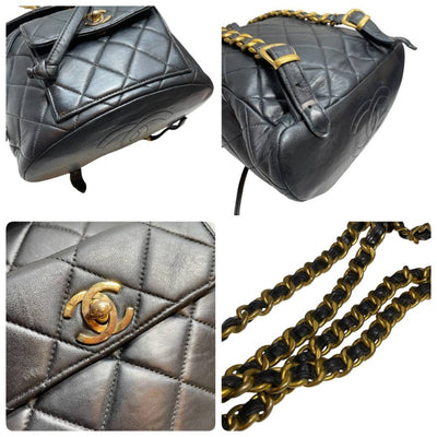 シャネル マトラッセ リュックサック バックパック ラムスキン ブラック ゴールド金具 ヴィンテージ ターンロック金具 チェーン CHANEL 【240001001674】