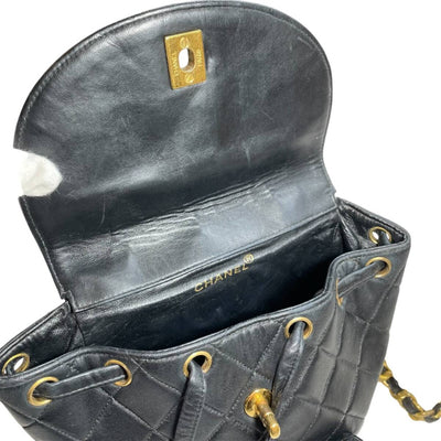 シャネル マトラッセ リュックサック バックパック ラムスキン ブラック ゴールド金具 ヴィンテージ ターンロック金具 チェーン CHANEL 【240001001674】