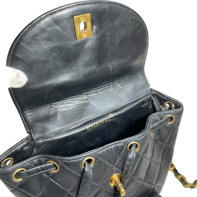 シャネル マトラッセ リュックサック バックパック ラムスキン ブラック ゴールド金具 ヴィンテージ ターンロック金具 チェーン CHANEL 【240001001674】