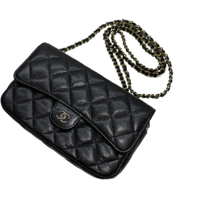 シャネル マトラッセ チェーンウォレット キャビアスキン ブラック/ゴールド金具 AP2096 チェーンショルダー スマホ CHANEL 【240001001714】