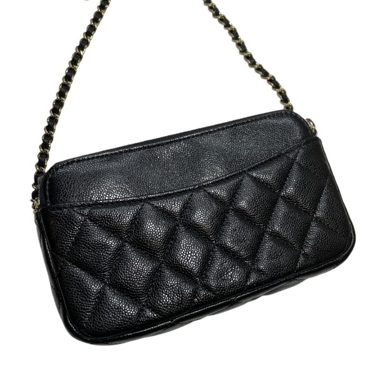 シャネル マトラッセ チェーンウォレット キャビアスキン ブラック/ゴールド金具 AP2096 チェーンショルダー スマホ CHANEL 【240001001714】