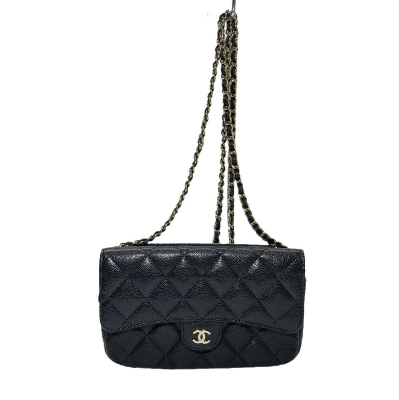シャネル マトラッセ チェーンウォレット キャビアスキン ブラック/ゴールド金具 AP2096 チェーンショルダー スマホ CHANEL 【240001001714】