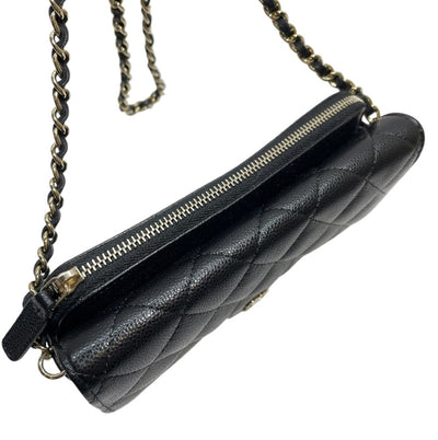 シャネル マトラッセ チェーンウォレット キャビアスキン ブラック/ゴールド金具 AP2096 チェーンショルダー スマホ CHANEL 【240001001714】