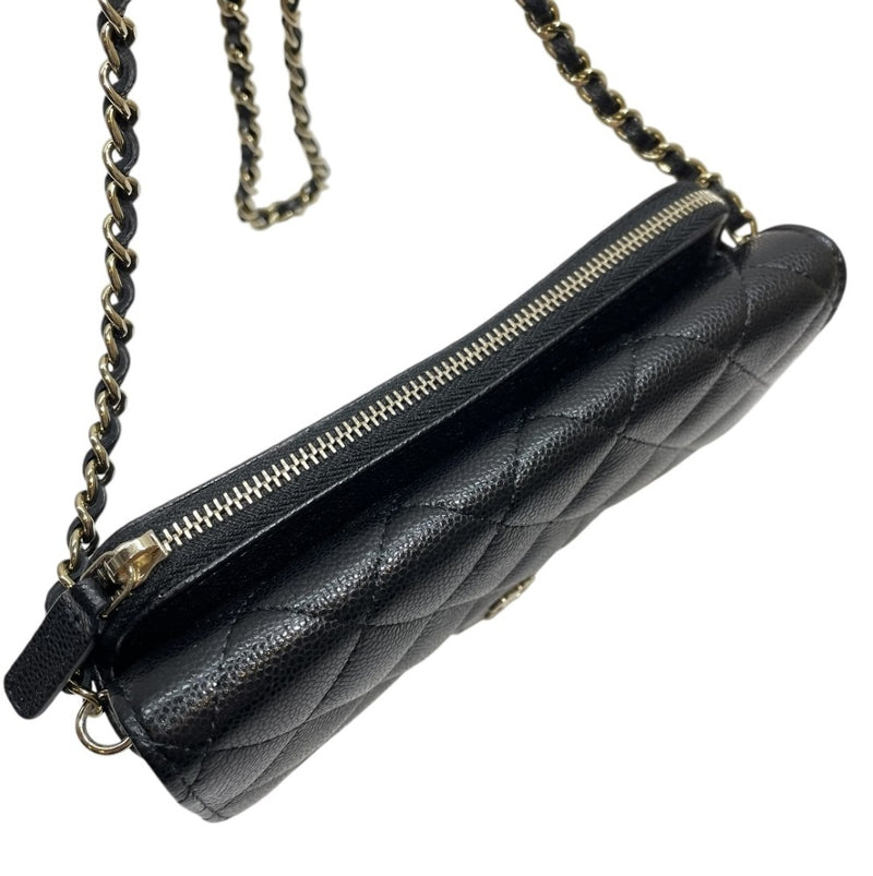 シャネル マトラッセ チェーンウォレット キャビアスキン ブラック/ゴールド金具 AP2096 チェーンショルダー スマホ CHANEL 【240001001714】