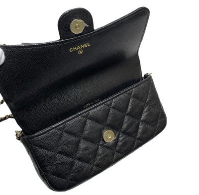 シャネル マトラッセ チェーンウォレット キャビアスキン ブラック/ゴールド金具 AP2096 チェーンショルダー スマホ CHANEL 【240001001714】