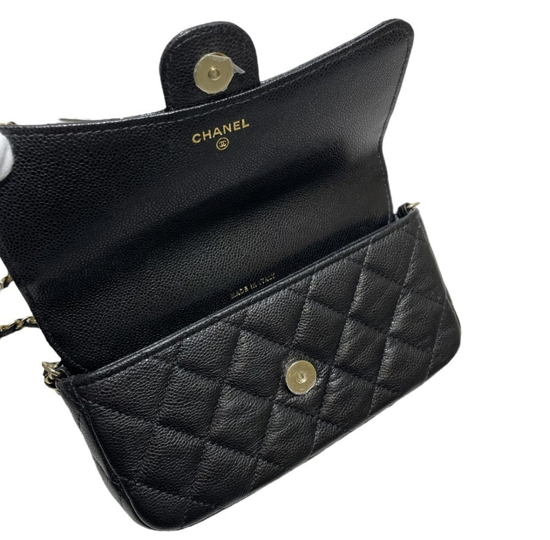 シャネル マトラッセ チェーンウォレット キャビアスキン ブラック/ゴールド金具 AP2096 チェーンショルダー スマホ CHANEL 【240001001714】