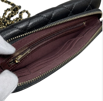 シャネル マトラッセ チェーンウォレット キャビアスキン ブラック/ゴールド金具 AP2096 チェーンショルダー スマホ CHANEL 【240001001714】