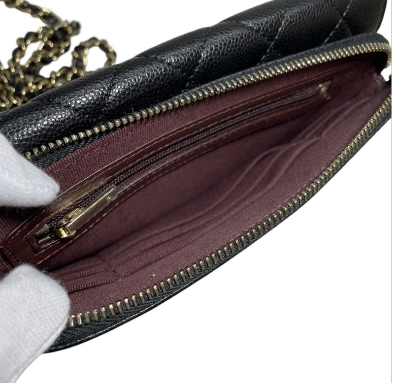 シャネル マトラッセ チェーンウォレット キャビアスキン ブラック/ゴールド金具 AP2096 チェーンショルダー スマホ CHANEL 【240001001714】