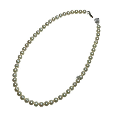 【新品同様】ミキモト パール ネックレス & イヤリング 2点セット 7～7.5mm/7.5-8.0mm Mチャーム K18WG MIKIMOTO 真珠 アコヤ 箱 クロス 【240001001745】