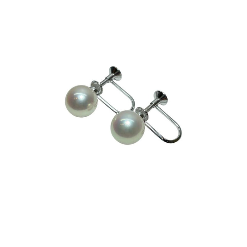【新品同様】ミキモト パール ネックレス & イヤリング 2点セット 7～7.5mm/7.5-8.0mm Mチャーム K18WG MIKIMOTO 真珠 アコヤ 箱 クロス 【240001001745】