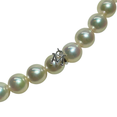 【新品同様】ミキモト パール ネックレス & イヤリング 2点セット 7～7.5mm/7.5-8.0mm Mチャーム K18WG MIKIMOTO 真珠 アコヤ 箱 クロス 【240001001745】