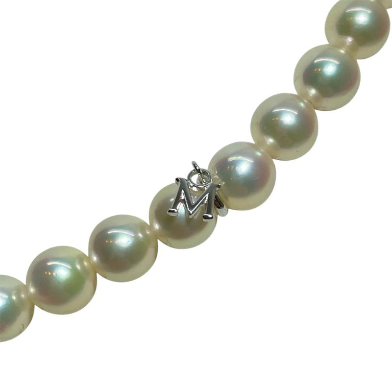 【新品同様】ミキモト パール ネックレス & イヤリング 2点セット 7～7.5mm/7.5-8.0mm Mチャーム K18WG MIKIMOTO 真珠 アコヤ 箱 クロス 【240001001745】