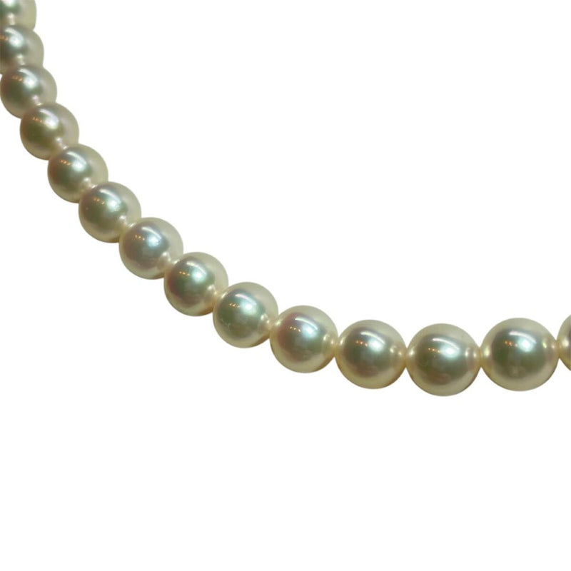 【新品同様】ミキモト パール ネックレス & イヤリング 2点セット 7～7.5mm/7.5-8.0mm Mチャーム K18WG MIKIMOTO 真珠 アコヤ 箱 クロス 【240001001745】
