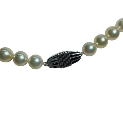 【新品同様】ミキモト パール ネックレス & イヤリング 2点セット 7～7.5mm/7.5-8.0mm Mチャーム K18WG MIKIMOTO 真珠 アコヤ 箱 クロス 【240001001745】