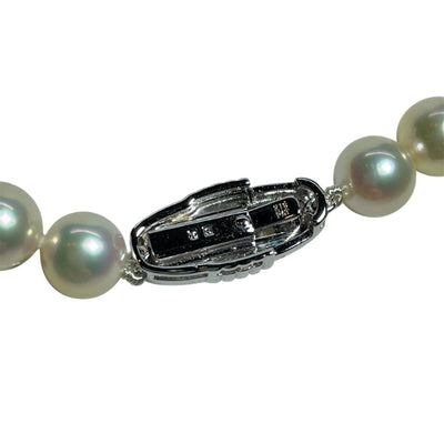 【新品同様】ミキモト パール ネックレス & イヤリング 2点セット 7～7.5mm/7.5-8.0mm Mチャーム K18WG MIKIMOTO 真珠 アコヤ 箱 クロス 【240001001745】