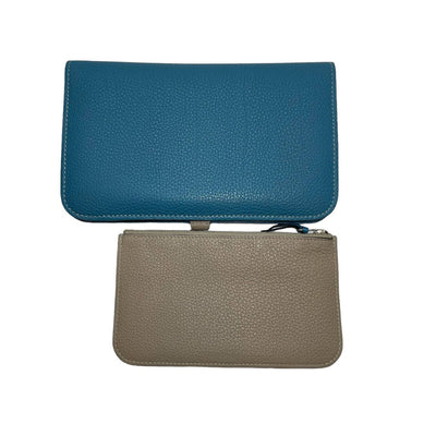 エルメス ドゴンGM バイカラー ブルー/グレーコインケース付き 二つ折り財布 メンズ レディース HERMES DOGON M刻 【240001016267】