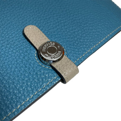 エルメス ドゴンGM バイカラー ブルー/グレーコインケース付き 二つ折り財布 メンズ レディース HERMES DOGON M刻 【240001016267】