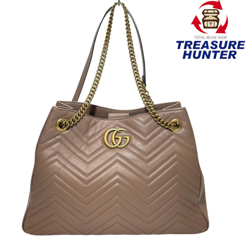 グッチ GGマーモント チェーントートバッグ 453569 レザー ピンクベージュ ロゴ GG レディース ゴールド金具 GUCCI 【240001017623】