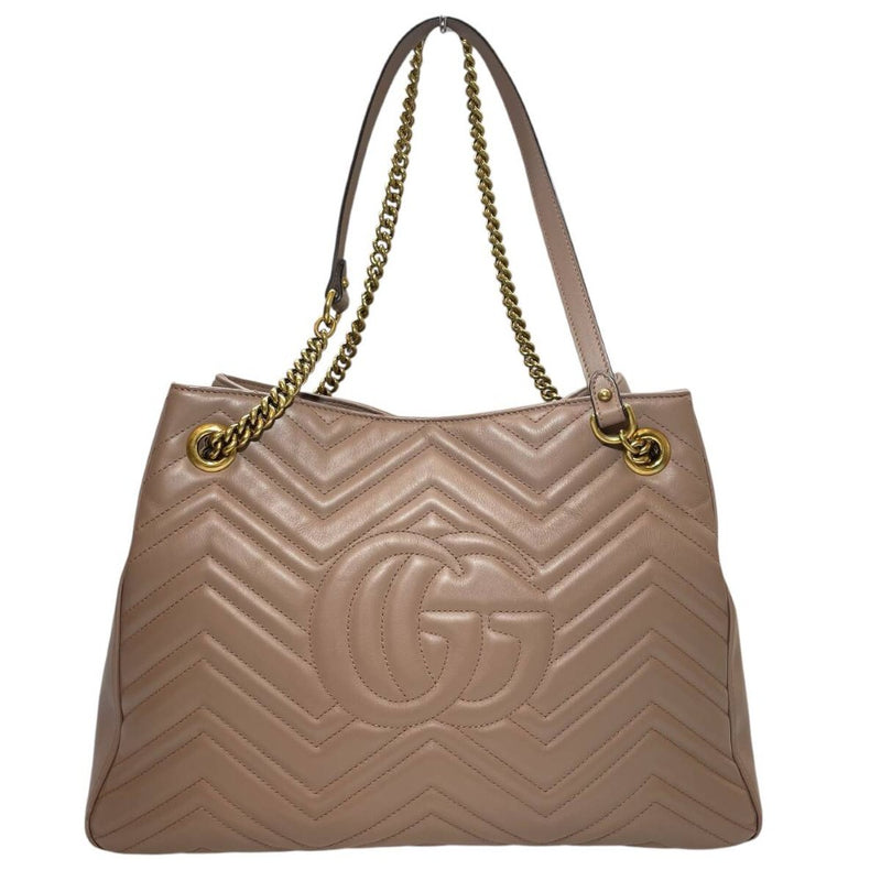 グッチ GGマーモント チェーントートバッグ 453569 レザー ピンクベージュ ロゴ GG レディース ゴールド金具 GUCCI 【240001017623】