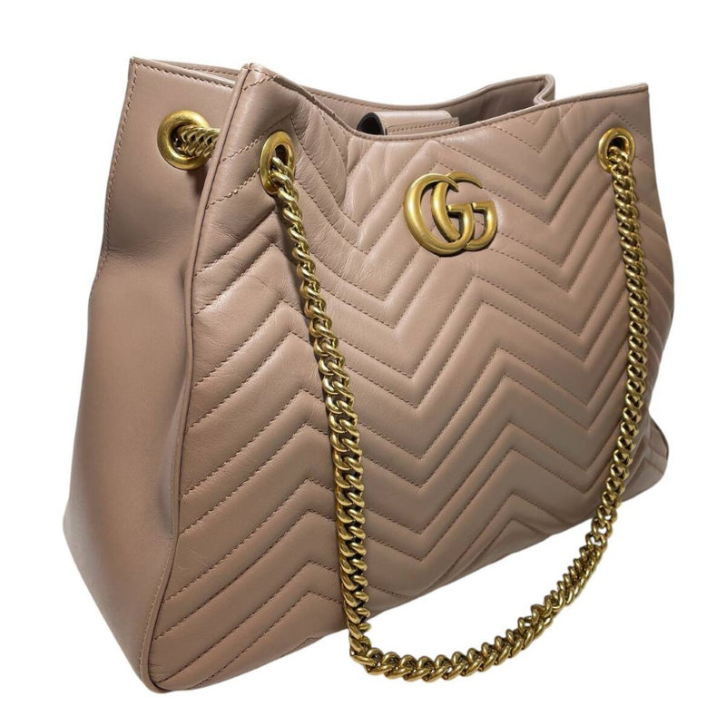 グッチ GGマーモント チェーントートバッグ 453569 レザー ピンクベージュ ロゴ GG レディース ゴールド金具 GUCCI 【240001017623】