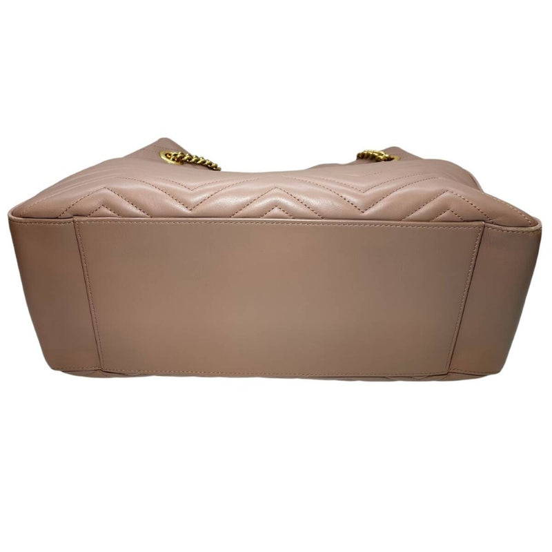 グッチ GGマーモント チェーントートバッグ 453569 レザー ピンクベージュ ロゴ GG レディース ゴールド金具 GUCCI 【240001017623】