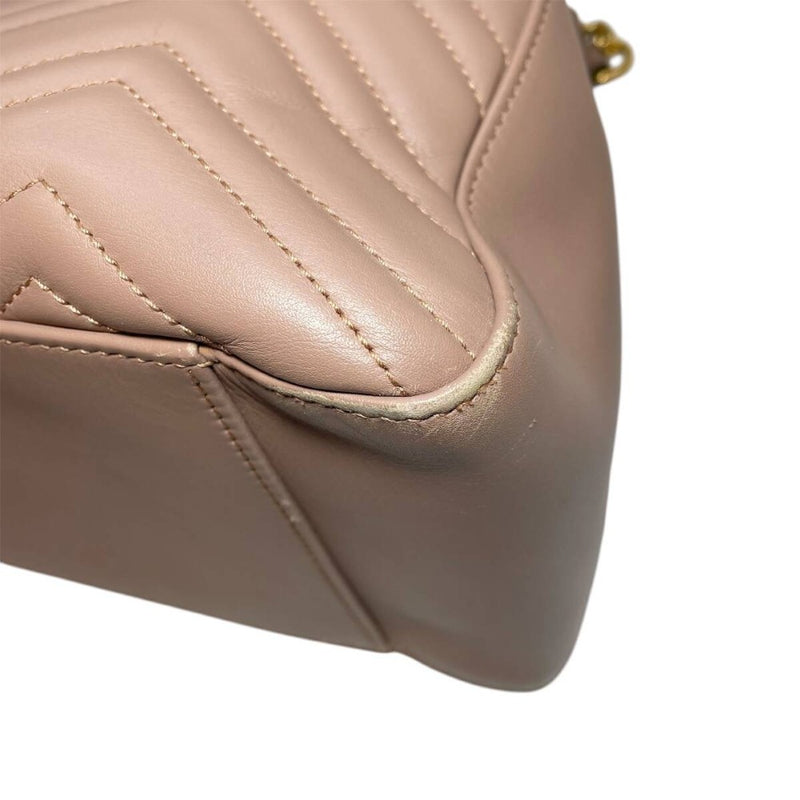 グッチ GGマーモント チェーントートバッグ 453569 レザー ピンクベージュ ロゴ GG レディース ゴールド金具 GUCCI 【240001017623】