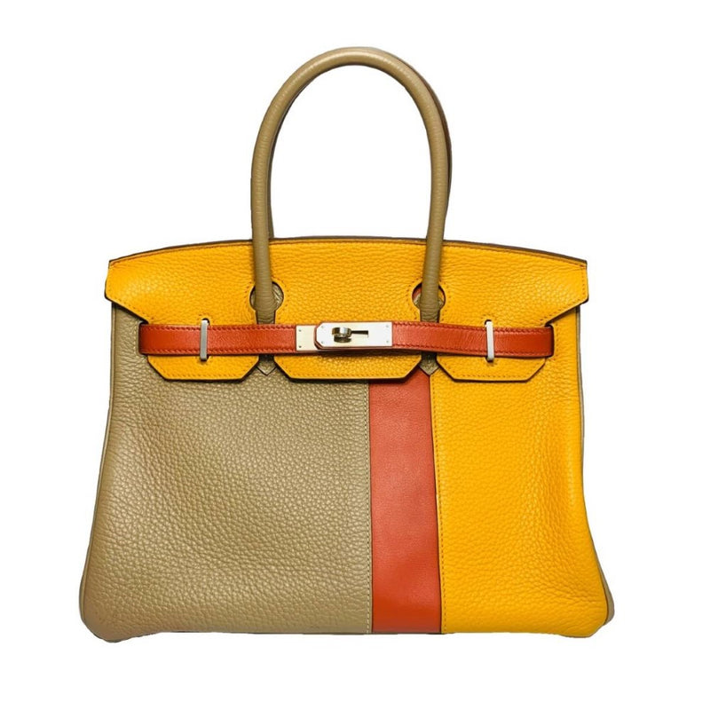 HERMES エルメス バーキンカザック30 トリヨンクレマンス ヴォ―スイフト トゥルティエールグレー サンギーヌ ムタード マットシルバー金具 【240005004075】