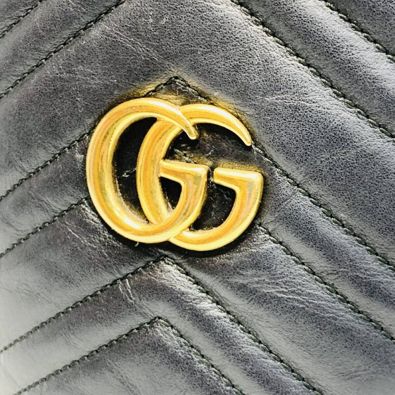 GUCCI グッチ GGマーモント バケット 575163 チェーンショルダーバッグ レザー ブラック 【240005006070】