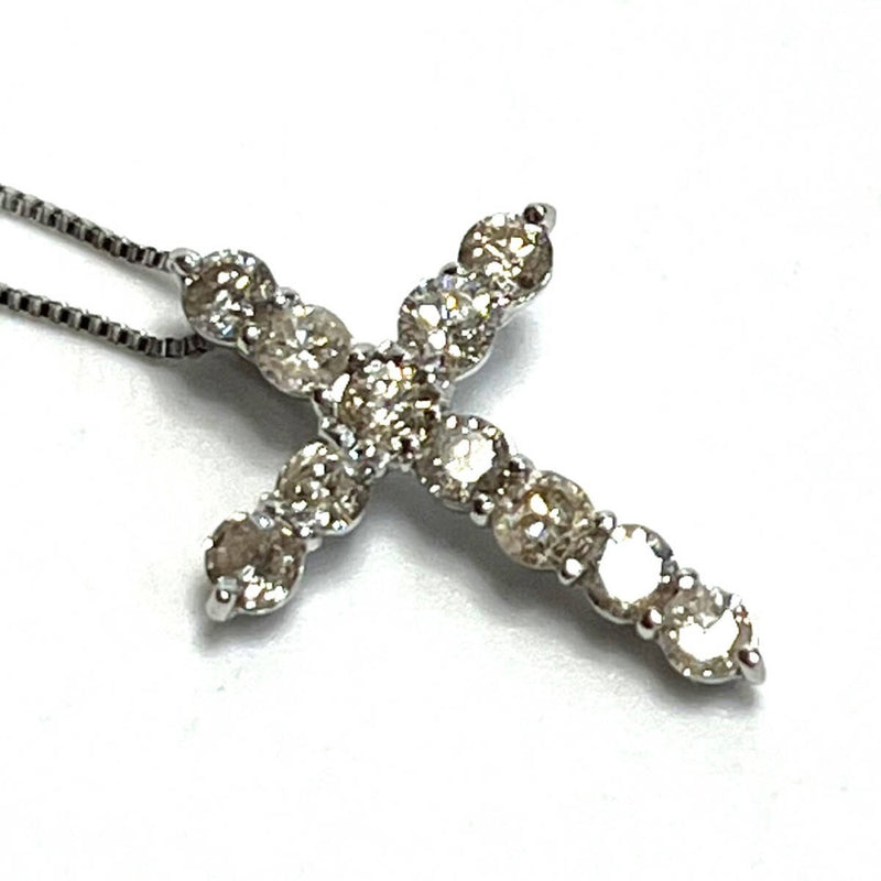 【美品】K18ホワイトゴールド ダイヤモンド クロストップ ネックレス ダイヤモンド0.50ct 約40㎝ K18WG 【240005006173】