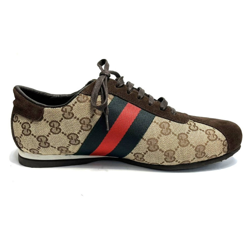 【美品】GUCCI グッチ シェリーライン スニーカー メンズ 靴 シューズ 117711 サイズ：41（約25.5cm) スエード GG ブラウン 【240005006366】