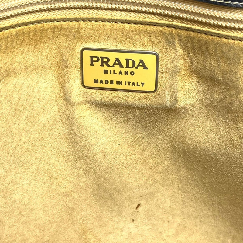 PRADA プラダ レザートートバッグ 型押しロゴ A4収納可 メンズ レディース ネイビー 【240005006386】