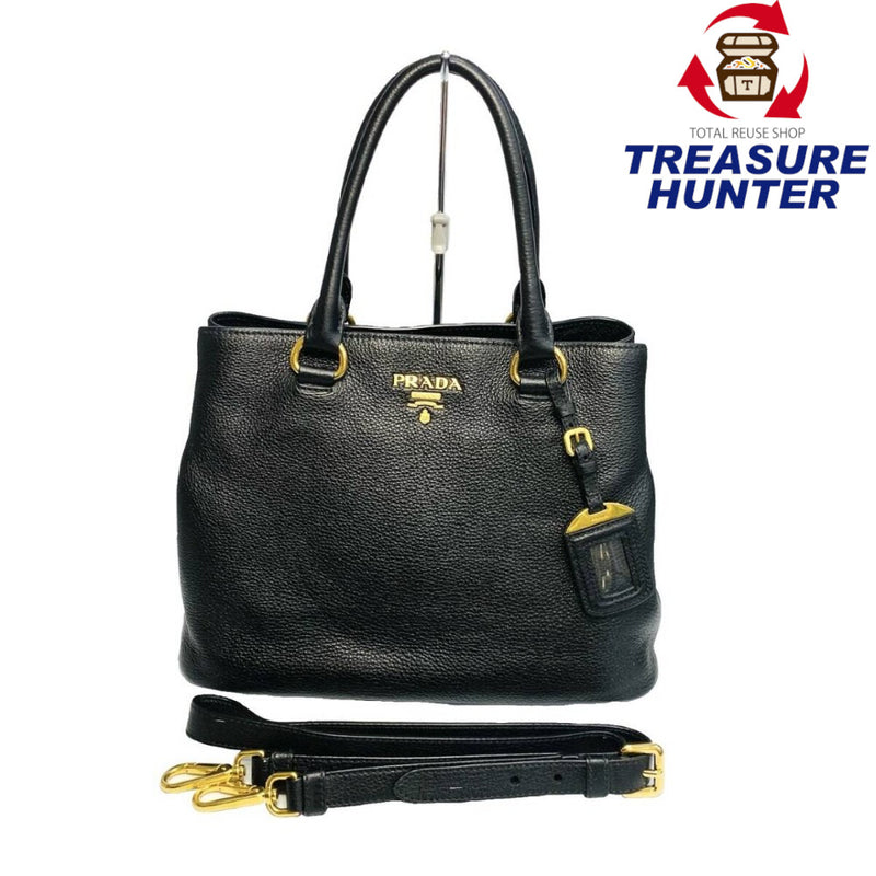 PRADA プラダ レザー 2wayハンドバッグ ショルダーバッグ ブラック 1BA058 【240005007016】