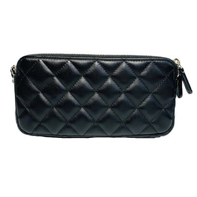 CHANEL シャネル マトラッセ チェーンウォレット A82527 ココマーク ラムスキン ブラック 【240005007046】