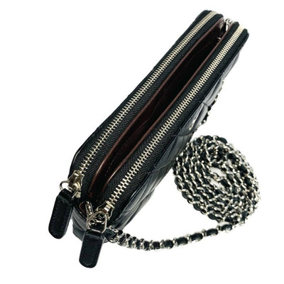 CHANEL シャネル マトラッセ チェーンウォレット A82527 ココマーク ラムスキン ブラック 【240005007046】