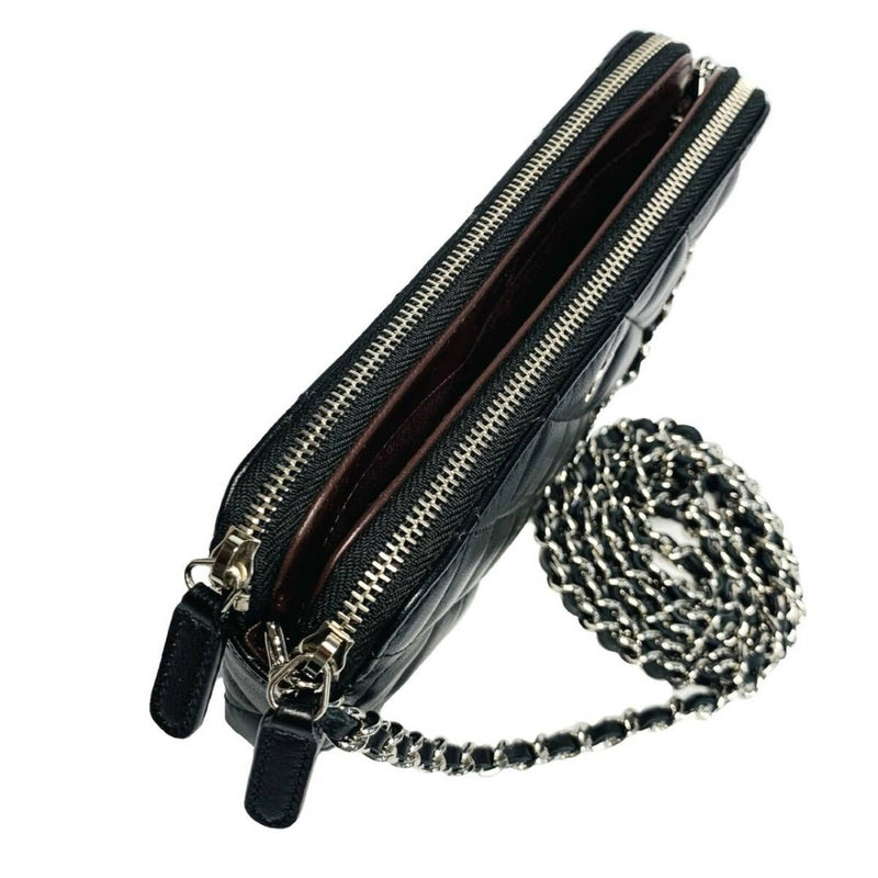 CHANEL シャネル マトラッセ チェーンウォレット A82527 ココマーク ラムスキン ブラック 【240005007046】