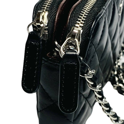 CHANEL シャネル マトラッセ チェーンウォレット A82527 ココマーク ラムスキン ブラック 【240005007046】