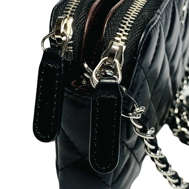 CHANEL シャネル マトラッセ チェーンウォレット A82527 ココマーク ラムスキン ブラック 【240005007046】
