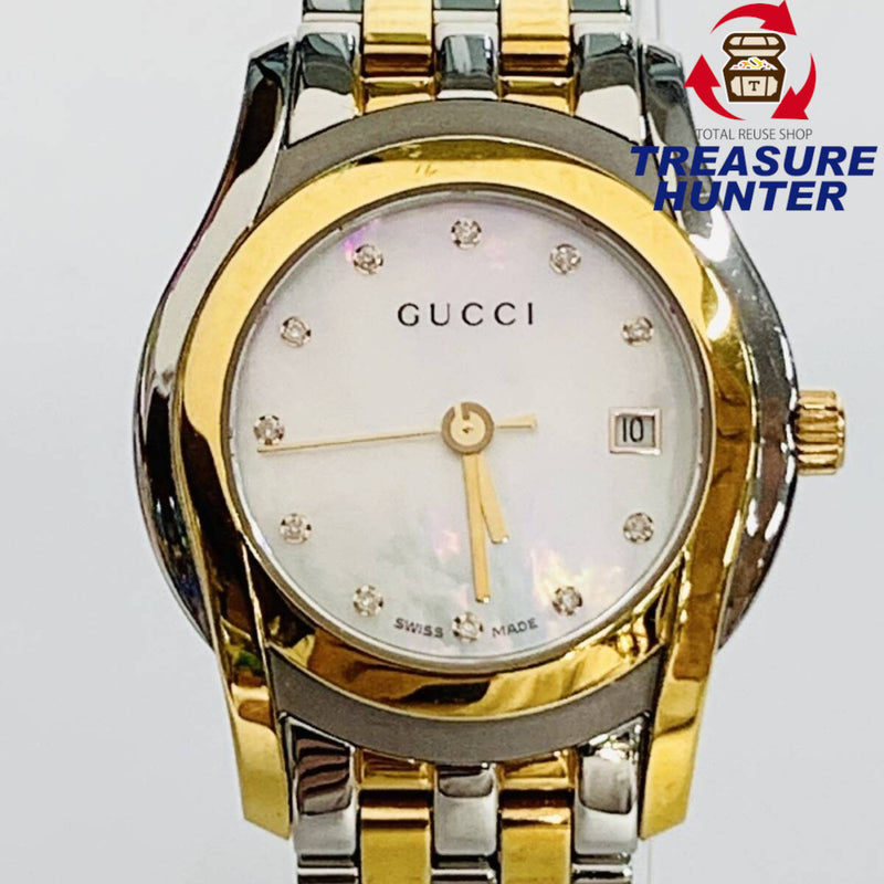 GUCCI グッチ レディース 腕時計 クオーツ 5500L シェル文字盤 SS GP コンビ 稼動品 【240005007053】