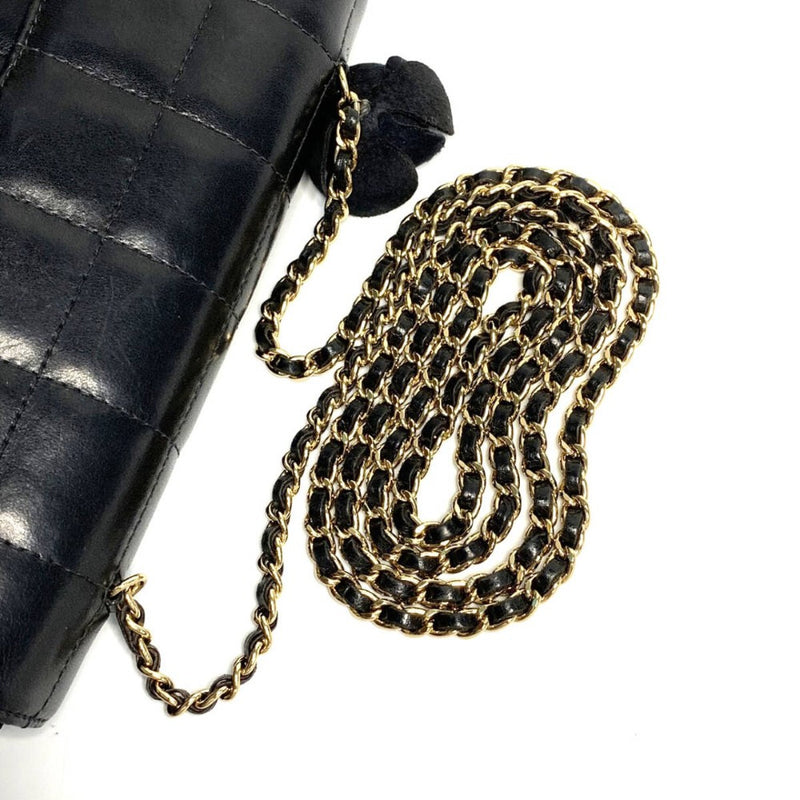 CHANEL シャネル カメリア チェーンショルダーバッグ レザー ブラック ゴールド チョコバー 【240005007112】