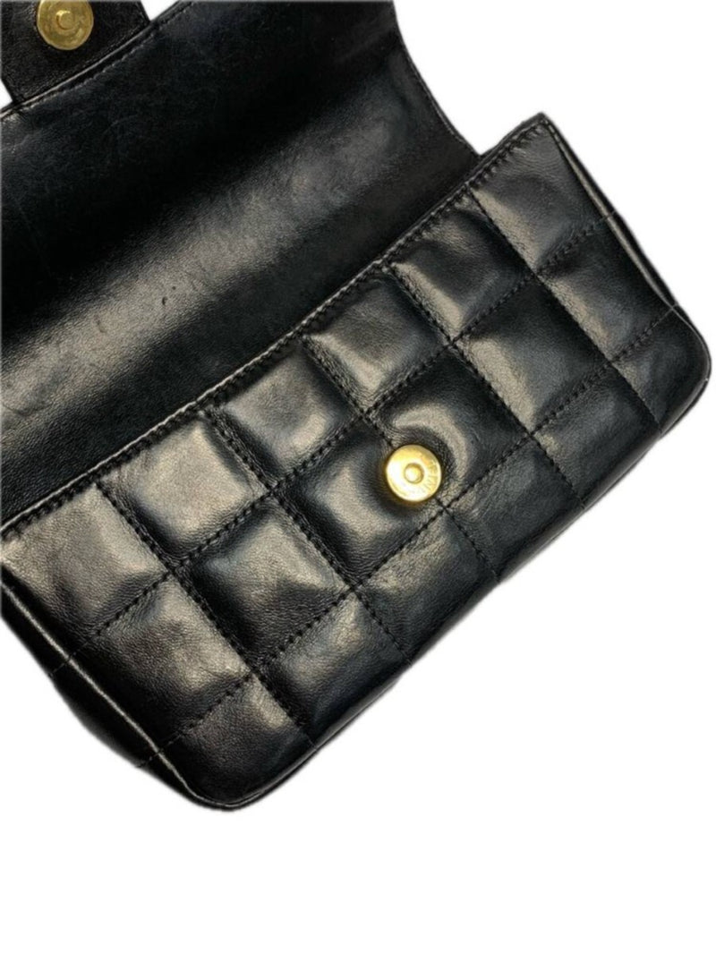 CHANEL シャネル カメリア チェーンショルダーバッグ レザー ブラック ゴールド チョコバー 【240005007112】